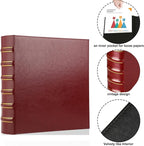 LETVPVOW Vintage Hardback 3 Ring Binder 2 Inch, Professional Leather Binder 3 Ring, Three Ring Binders Fits 8.5" x 11", D Ring Binders for Photo Album, Home, School and Office Supplies- Dark Red