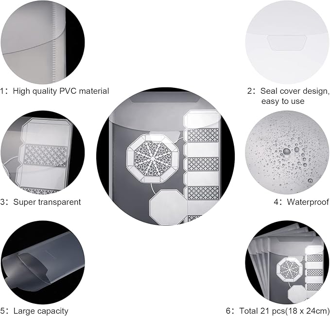 Marspark 21 Pieces Clear Stamp and Die Storage Bag Pockets Resealable Plastic Seal Storage Envelopes Case Dies Stamp Pocket for Christmas DIY Paper Card Craft(7 x 9.4 Inch)