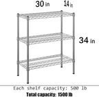 Regal Altair 14" Deep x 30" Wide x 34" Height Wire Shelving Kit | 3-Tier | NSF Commercial Storage Rack Unit