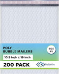 White 10.5x16 Inch Large Poly Bubble Mailers #5 | Padded Envelopes with Self Seal | Air Lined Cushioned Bubble Mailer | Usable Size 10.5x15 | 200 Pack Bulk | Lightweight shipping Bags