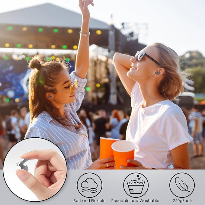 LOETRUY 2 Pairs of Earplugs for Sleeping,Reusable Hearing Protection Ear Plugs with 8 Pairs Ear Tips & One Connector Cord,Soft Earplugs for Noise Reduction,Concert,Musician & Work - 25dB-30dB