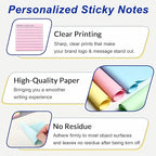 BEXOA EDC Bulk Personalized Sticky Notes 3"x3" - 4 Color Custom Notepads with Your Text, 100 Sheets/Pad, 12 Pack Set for Business Marketing, Office Supplies, Schools