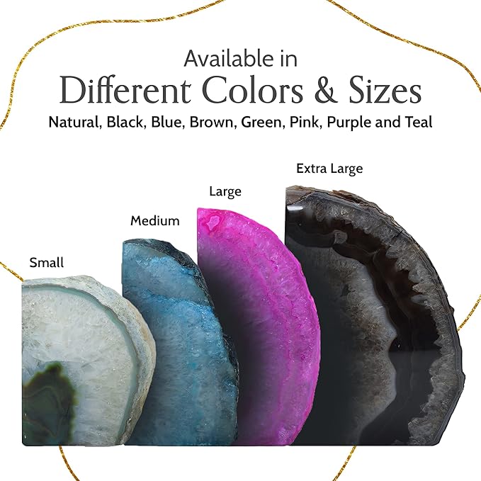 Nature's Decorations Agate Bookends - A Quality Green Geode with Non-Skid Rubber Bumpers for Shelves, Office, Home Decor, Heavy Duty Cute Stone (4-6 LB)