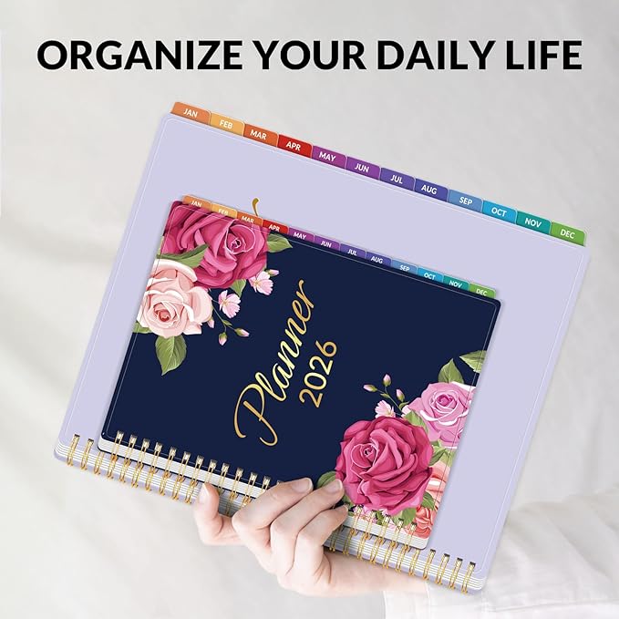 GNL 2026 Planner, Weekly and Monthly Planner January - December 2026, 8.5" x 11" Monthly Planner with Waterproof Flexible Cover, Spiral Binding Notebook with Colorful Tab, Pockets, Bookmark, Purple