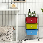 Giantex Rolling Cart with Drawers, Craft Organizer with Wheels, 3 Drawer Storage Container Bins for Back to School Office Scrapbook Paper Tools Red, Green & Blue