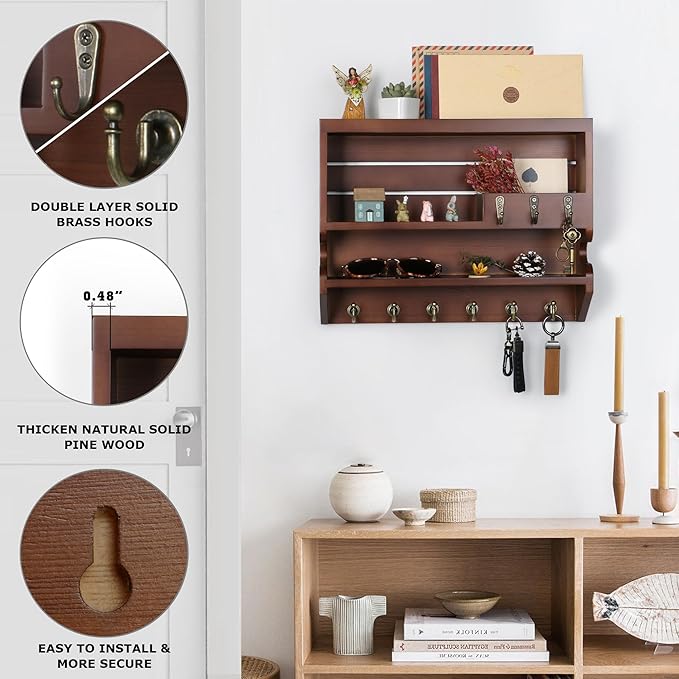 Mutsault Key Holder for Wall, Mail Organizer Wall Mounted, Luxury Walnut