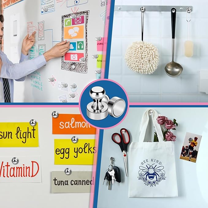 LOVIMAG Fridge Magnets 25Pcs Refrigerator Whiteboard Small Strong Magnet Classroom Kitchen Accessories Decorative Locker Set Decor Must Haves Office Calendar Refrigerador Magnetic Cute Crafts Silver