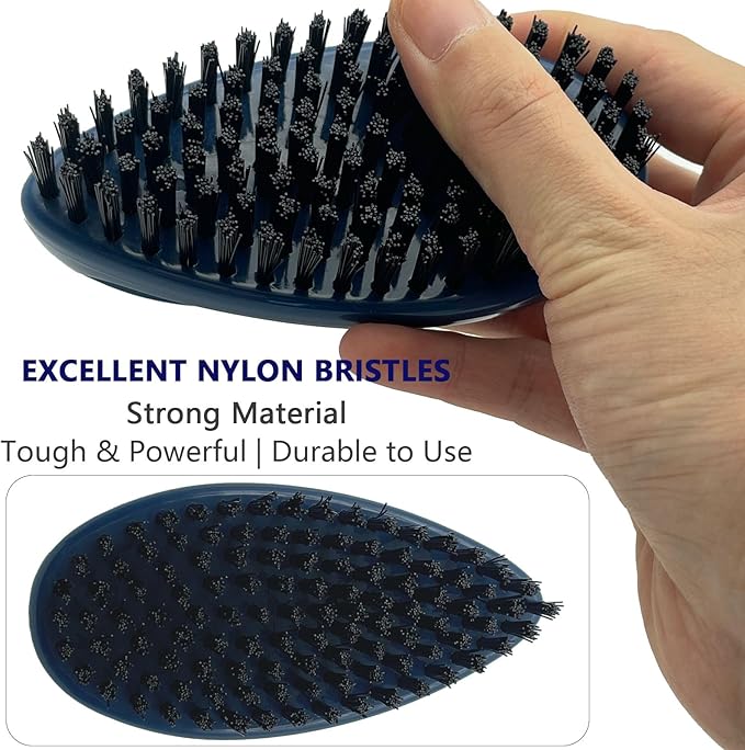 GKETN Small Scrub Brush with Nylon Bristles - Heavy Duty Cleaning Brush for Bathroom, Kitchen, Grout, Tiles - Non-Slip Teardrop Handle & Hangable Design - Deep Blue