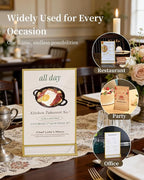 Dynta Acrylic Sign Holder 5x7in Double-Sided Display Stand with Gold Frame Clear Table Sign Holders for Wedding Party Restaurants Home Office(8 Pack)