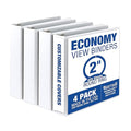 Samsill 2 Inch 3 Ring Binders, Made in USA, Economy Round Ring, Clear View Cover, 425 Sheet Capacity - for School, Home, Office - White, 4 Pack