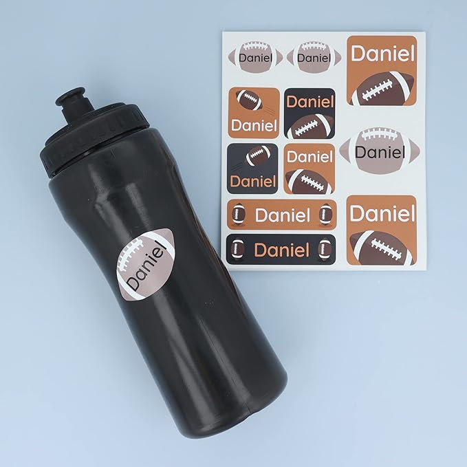 Large Name Labels for Kids (33) - Custom Stickers for Daycare and School Supplies - Durable, Waterproof Stickers for Water Bottles, Lunch Boxes, and More with Unique Designs - Football