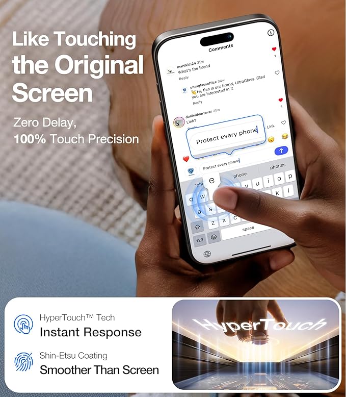 UltraGlass TOP 9H+ Glass for iPhone 16 Pro Max Screen Protector [Military Grade Shatterproof & Anti Glare] Screen Protector 16 Pro Max Tempered Glass Full Coverage, Longest Durable 16 ProMax, 1 Pack