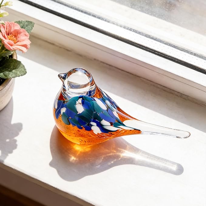 ORRFIDDY Blown Glass Birds - Glass Art Bird Decor, Hand Blown Glass Animal Figurines Paperweight for Home Shelf Decor