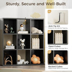COMHOMA 9 Wood Cube Storage Organizer with Open Back and Removable Back Panels, 11In Black Cube Storage Bookshelf, Cubicle Shelf Bookcase for Home Office Bedroom Living Room, Vertical or Horizontal