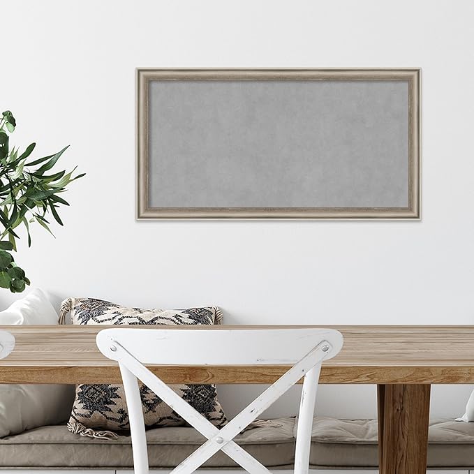 Amanti Art Silver Framed Magnetic Board 14x26 Small Vision Board for use with Magnets, 100% Metal Sheet to Display Items as Office Decor or for Home Organization in mudroom, Kitchen or Kids Room