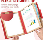 12 Pcs Classification Folders Letter Size 3 Pocket Dividers Employee File Folder with 2 Prongs Fasteners, 2 in Expansion Heavy Duty Pressboard File Holder for School Office Medical Document(Red)