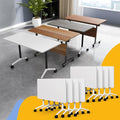Conference Table Flip Top Mobile Conference Room Tables,Folding Conference Table with Wheels,Large Meeting Training Seminar Table Saving Space for Office Classroom (8, White, 61'')