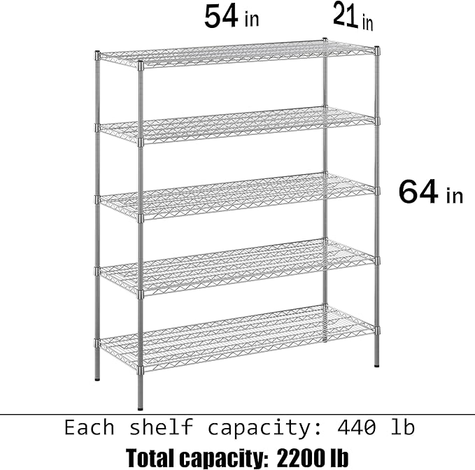 Regal Altair 21" Deep x 54" Wide x 64" Height Wire Shelving Kit | 5-Tier | NSF Commercial Storage Rack Unit