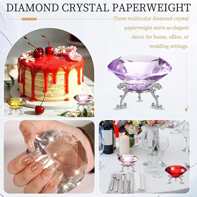 PATIKIL Diamond Crystal Paperweight, 80mm / 3.15" Crystal Paperweight Paper Weight with Silver 19 Metal Base for Home Office Desktop Table Decor Wedding Party Ornaments, Purple