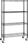 Amazon Basics 4-Shelf Adjustable, Heavy Duty Storage Shelving Unit on 3'' Wheel Casters, Metal Organizer Wire Rack, 36" L x 14" W x 57.75" H, Black