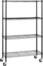 Amazon Basics 4-Shelf Adjustable, Heavy Duty Storage Shelving Unit on 3'' Wheel Casters, Metal Organizer Wire Rack, 36" L x 14" W x 57.75" H, Black