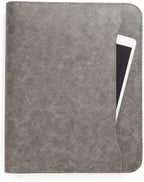 Forevermore Portfolios Padfolio Binder - Professional Faux Leather Travel Organizer Pouch for Tablet, Documents, Presentation Folders, Zipper Closure, Detachable 3-Ring Notepad - Gray