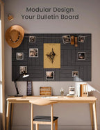 Fluxynara Felt Bulletin Board Tiles Large 48" x 36" Cork Board Alternative-12 Pack with 70 Adhesive Tabs, Thick Slat Wall Panels for Office Decor, Push Pin Board Wall Organizer -Deep Charcoal Blue