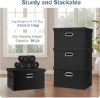 Graciadeco Medium 15" 21 Quart Collapsible Stackable Storage Bins with Lids, 1 Pack Black Foldable Fabric Closet Storage Boxes with Lids, 4 Handles Heavy-duty Linen Cube Baskets for Bedroom