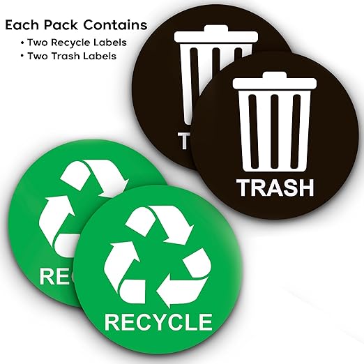 Recycle Sticker for Trash Bins - Perfect Recycling Stickers for Trash Can - 2 Pack - 5" by 5" Decal Logo - Ideal Label Sign for Home or Office Refuse Bin - Suitable for Indoor/Outdoor use