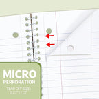 SUNEE Spiral Notebook, 1-Subject, Wide Ruled Paper, 8" x 10-1/2", 100 Sheets per Notebook, 3-Hole Punched Paper, Water Resistant Cover, Double-sided Pockets, Spiral Lined Notebooks for School, Green