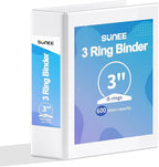 SUNEE 3 Ring Binder 3 Inch 1 Pack, Clear View Binder Three Ring PVC-Free (Fit 8.5x11 Inches) for School or Office Supplies, White