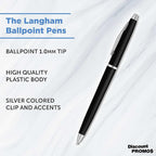 DISCOUNT PROMOS Langham Ballpoint Pens Set of 10, Bulk Pack - Black Ink, Great for Office, School, Business, Tradeshows - Black