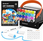 Shuttle Art Brush Tip Alcohol Markers, Dual Tip Brush & Fine Tip Art Marker Set, 24 Colors Marker Pens with Case Perfect for Illustration Kids Students Adults Coloring Sketching