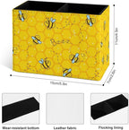 Famame Honeycomb Cute Bee Pencil Holder for Desk, Leather Desktop Container Pen Cup Storage Study Table Pen Organizer Makeup Brushes Holder for Office Home