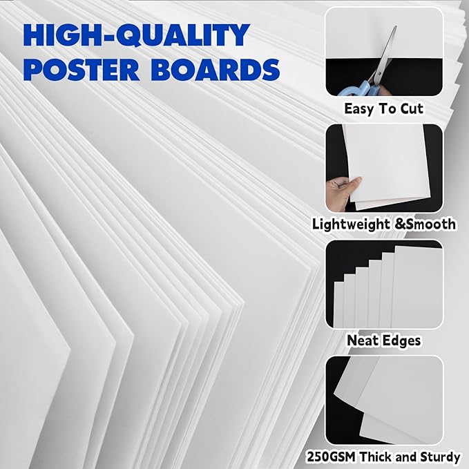 TUXIYA 200 Pack White Poster Board,13.5" x 17.5" White Poster Paper Bulk,250GSM/92LB Heavy-Weight Blank Poster Board for Arts,Craft,Projects Presentations,Drawing Scrapbooking