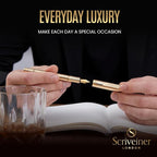 Scriveiner Gold Luxury Fountain Pen (Fine) - Award Winning - Heavy Pocket Stunning Luxury Pen, Real Gold Plating, German Nib & Converter, Nice Gift Pens for Men & Women