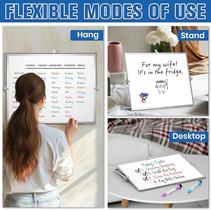 Grtard Dry Erase Magnetic White Board, 16''x12'' Double-Sided Desktop Whiteboard with Stand, Portable Small Whiteboard Set, Dry Erase Board for to-Do Lists, Planning & Office, Home