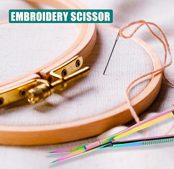 Cross Edge Spring Scissors 5 Inch straight Stainless-Steel Precision Eyebrow & Eyelash Shaping Trimming Scissor, Squeeze, Embroidery, Knitting Micro Tip Craft Scissors (Rainbow Glitter White)