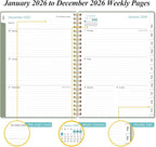 2026 Planner - Planner 2026 from January 2026 - December 2026, Weekly & Monthly Planners Spiral Bound with 12 Monthly Tabs, Inner Pocket, 6.4" x 8.5", Green
