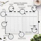 Smart Planner Pro – Undated Daily Planner – Medium B5 – Achieve Goals & Increase Productivity with Weekly, Monthly, Work Sections - Organizer Planner with Back Pocket, 3 Satin Bookmarks & Pen Holder