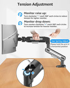 MOUNTUP Single Monitor Desk Mount for 4.4-26.5lbs, Heavy Duty Monitor Arm for 40 39 37 34 32 27inch, Full-Motion Monitors Stand, Height Adjustable Monitors Arm with C-Clamp＆Grommet Base