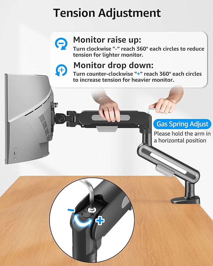 MOUNTUP Single Monitor Desk Mount for 4.4-26.5lbs, Heavy Duty Monitor Arm for 40 39 37 34 32 27inch, Full-Motion Monitors Stand, Height Adjustable Monitors Arm with C-Clamp＆Grommet Base