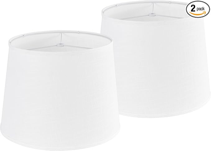 GO&SO Large White Texture Lamp Shades Set of 2,Drum Lampshades Replacemnt for Table Lamps Floor Lamps-14"Top × 16" Bottom × 11" High(Spider),Required Assembly-Modern Floor Lamp for Living Room