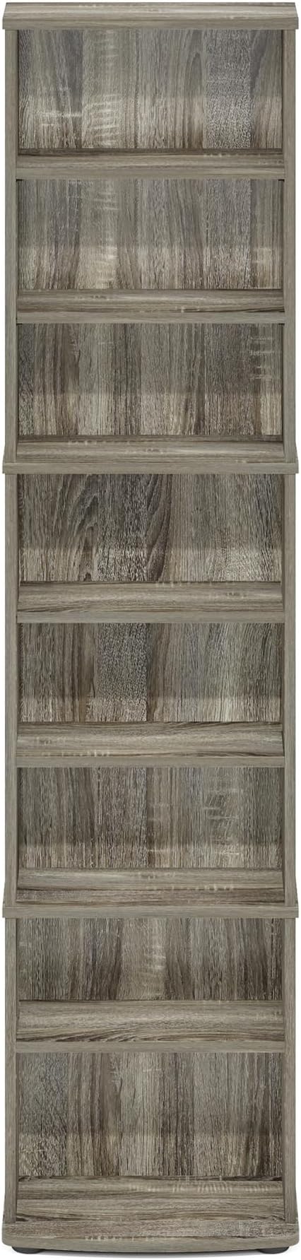 Furinno Jaya DVD Shelf, 8-Tier Tall Narrow CD Rack, Media Shelf with Adjustable Shelves, DVD Storage Cabinets for CD Blueray Game Disc, Easy Assembly, for Living Room, Home Office, French Oak