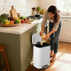Takywep 13.2 Gallon Brushed Stainless Steel Trash Can with Soft-Close Lid, 3.2/5.3/8/13.2 Gallon Smudge-Resistant Compact Garbage Bin for Kitchen, Bathroom, Office - Black & White