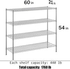 Regal Altair 21" Deep x 60" Wide x 54" Height Wire Shelving Kit | 4-Tier | NSF Commercial Storage Rack Unit