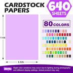 640 Sheets 8.5" X 11" Colored Cardstock, 80 Assorted Colors 180 GSM/65 LB Construction Paper Card Stock Printer Paper for Printing, Card Making, DIY Crafts, Kids School Supplies,Party Decorations