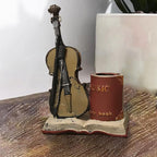 Jaugufiy Resin Violin Sculpture Pen Holder Pencil Holder Pen Organizer Cosmetic Brush Holder Decorative Pen Box Pen Pot Makeup Brush Pot (Red)