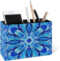 Famame Blue White Abstract Design Pencil Holder for Desk, Leather Desktop Container Pen Cup Storage Study Table Pen Organizer Makeup Brush Holder for Classroom Office Home