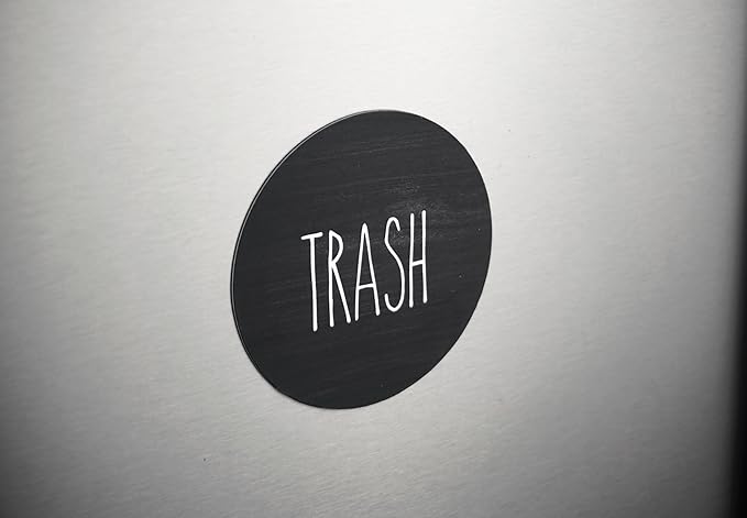 Rustic Recycle and Trash Magnets for Kitchen Trash Cans and Recycling Bins, Trash and Recycle Magnet Combo for Garbage Can Logo Symbol, 2 Magnetic Sticker Adhesives, 4 Inch Circle, Outdoor Waste Bin
